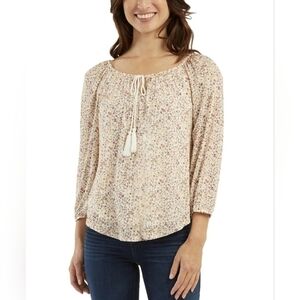 BCX Juniors Floral Print Peasant Top Boho Shirt‎ NWT Size XL